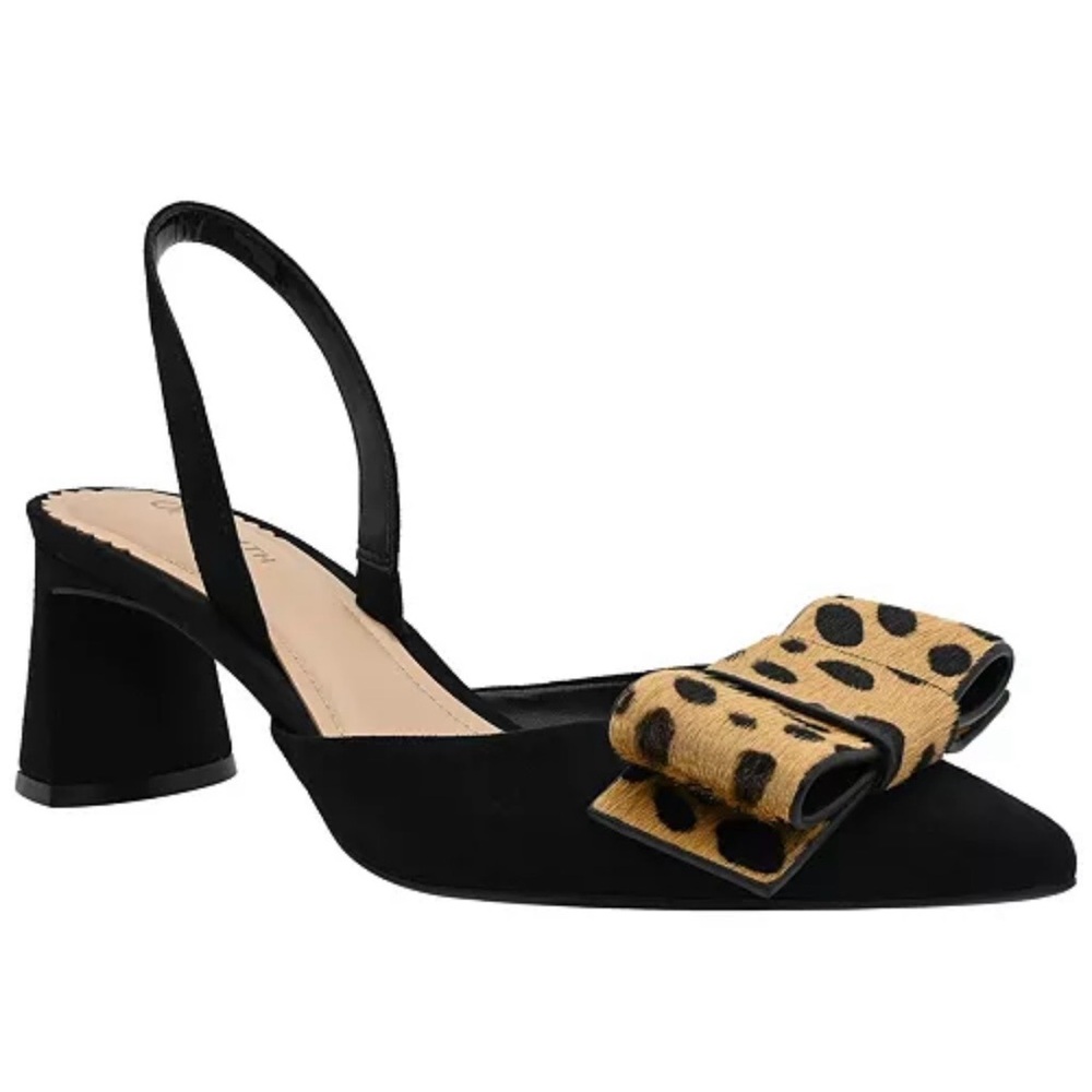 On 34th Briie Halter dot leopard slingback pumps
